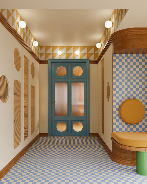Blue Checkers encaustic cement tiles floor and wall otto tiles