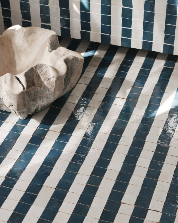 Moroccan Blue Marine Stripes Zellige Tile