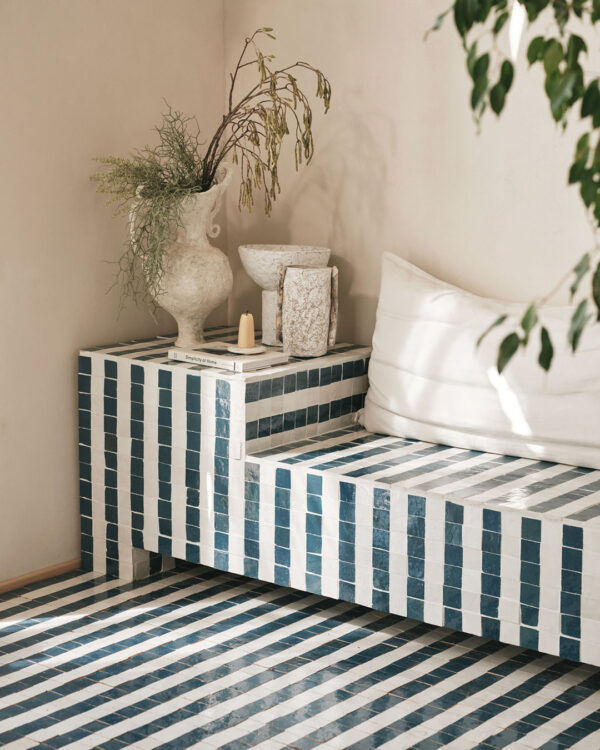 Moroccan Blue Marine Stripes Zellige Tile