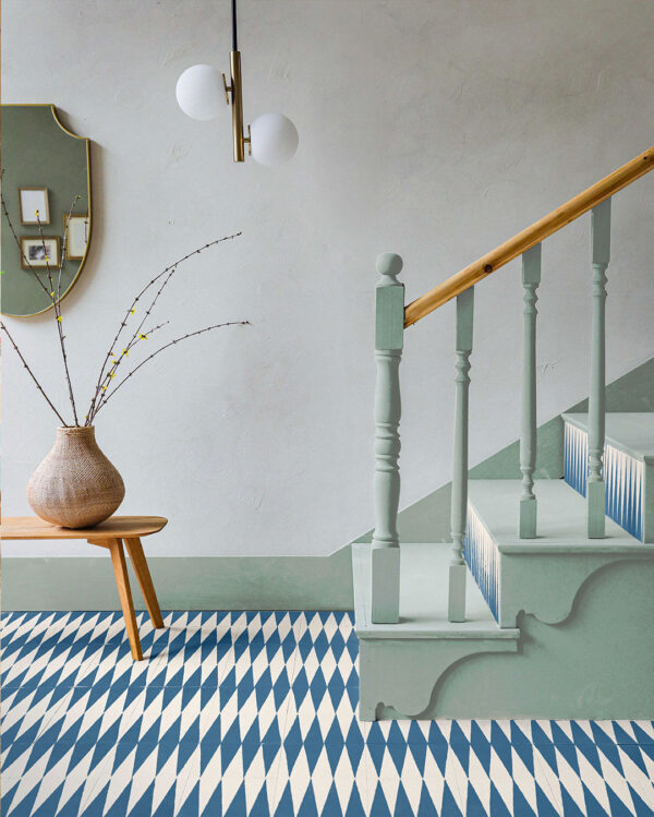 Majorelle blue gammon cement tiles hallway otto tiles