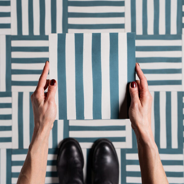 Navy Blue Stripes Cement Tile
