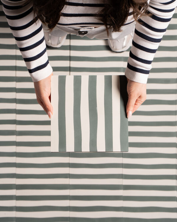 Storm Green Stripes Encaustic Cement Tile