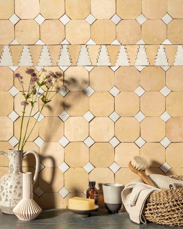 Moroccan Terracotta White Octagon Zellige Tile