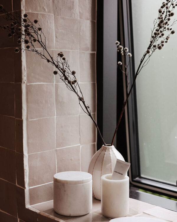 Ecru zellige tiles windowsill tiled wall