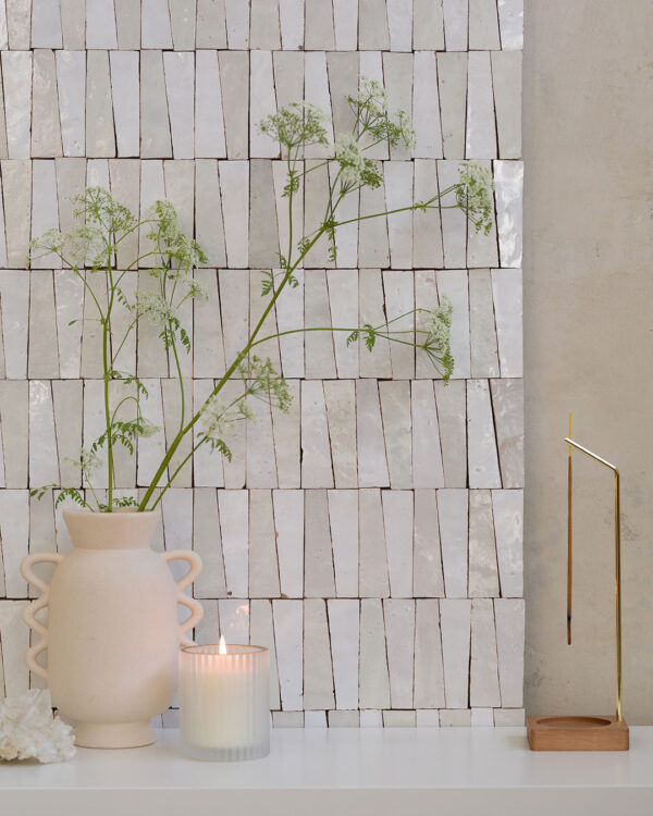 Moroccan White and Snow White Trapezoid Zellige Tile
