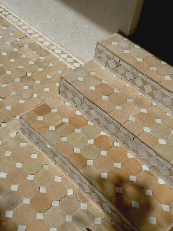 Terracotta-White-Octagon-Zellige-Tiles-on-stairs